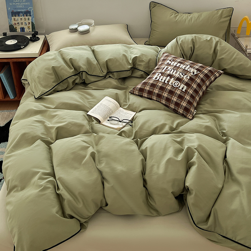 加厚纯棉磨毛纯色拼色床上四件套全棉宿舍三件套学生多巴胺风冬季