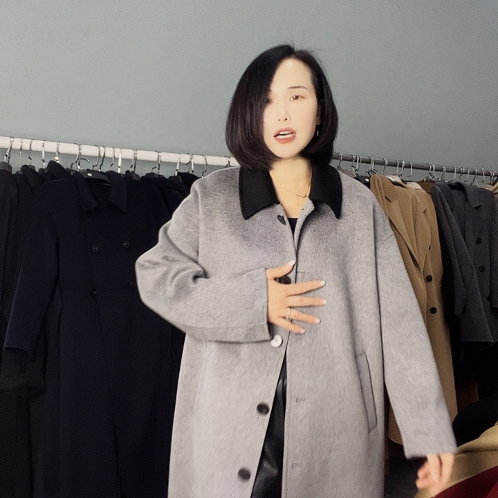 双面呢大衣灰色S码