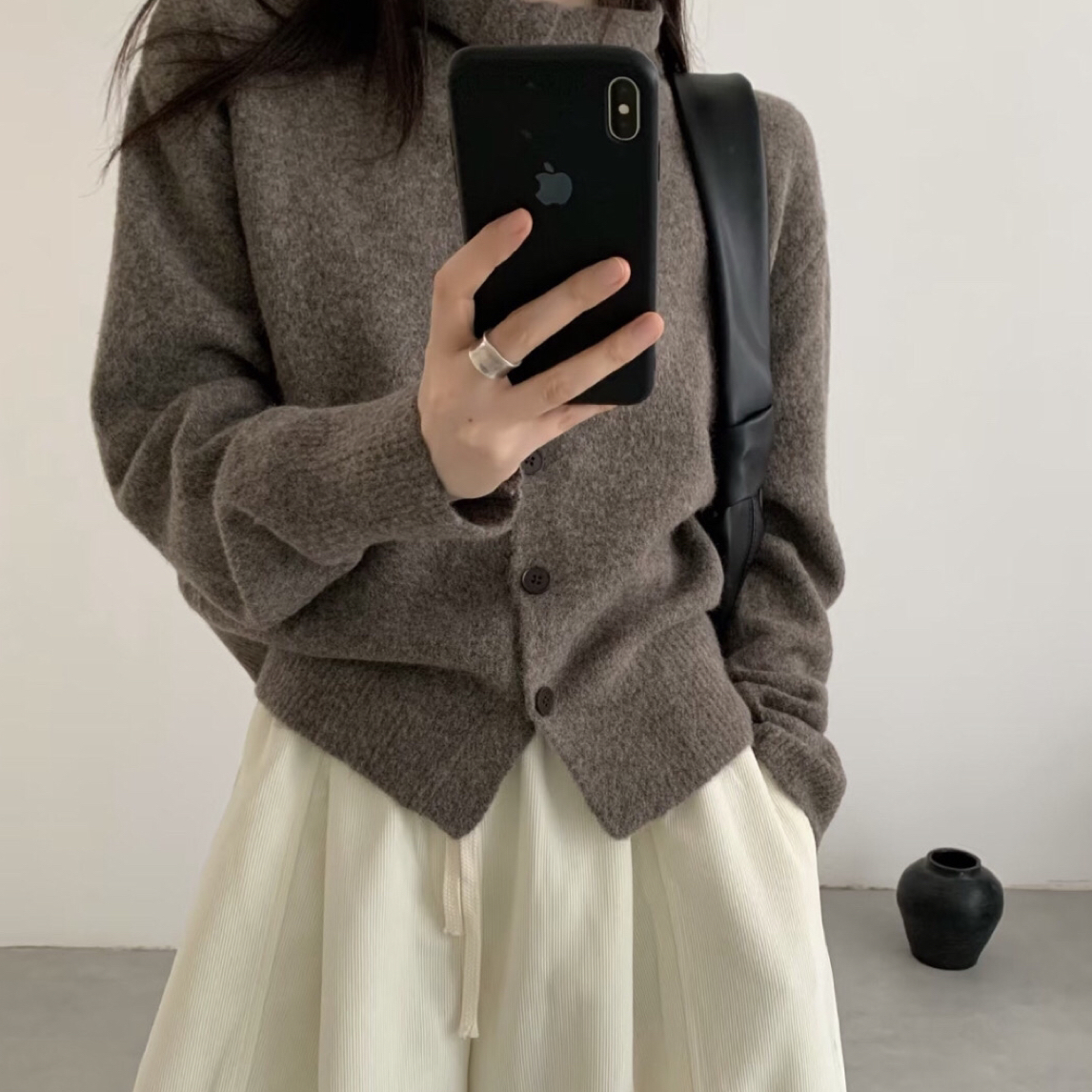 秋冬女装气质长袖长裙毛衣外套复古法式风