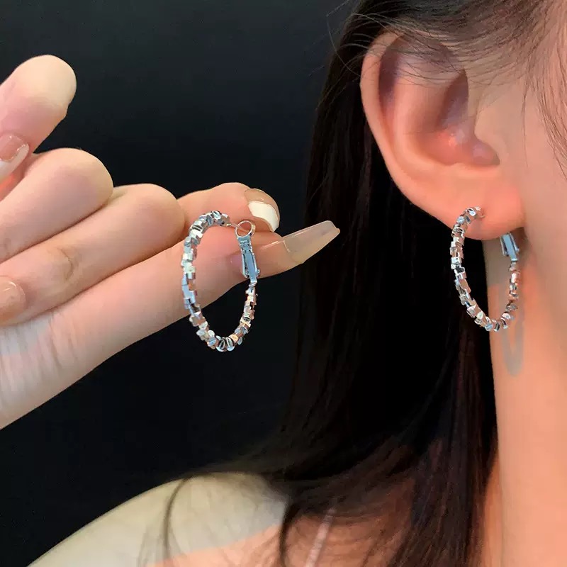      【碎银子素圈】防敏养耳高级百搭碎银子素圈精致耳环