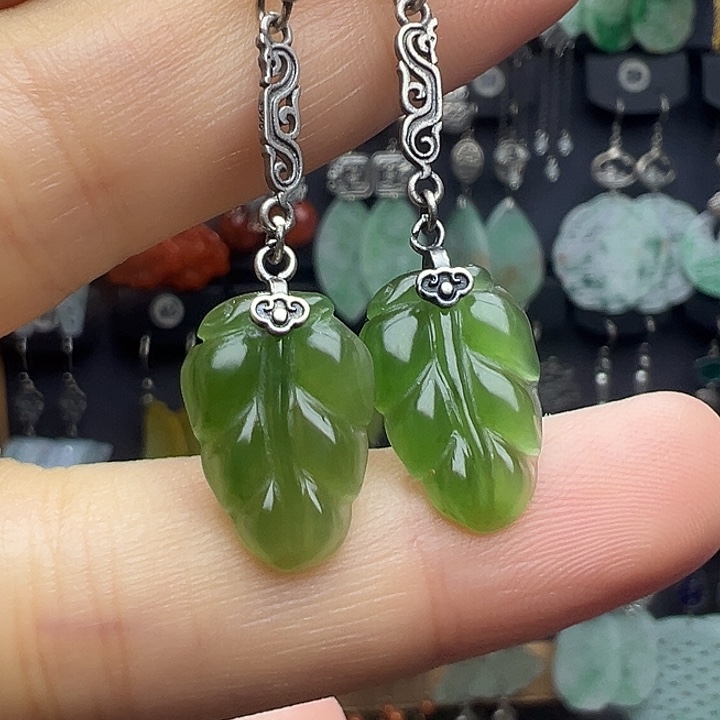 和田玉银S925镶嵌耳饰