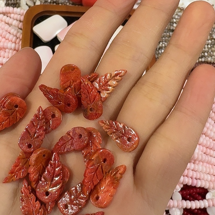 玛瑙/玉髓合金珠宝半成品3个原枝小树叶