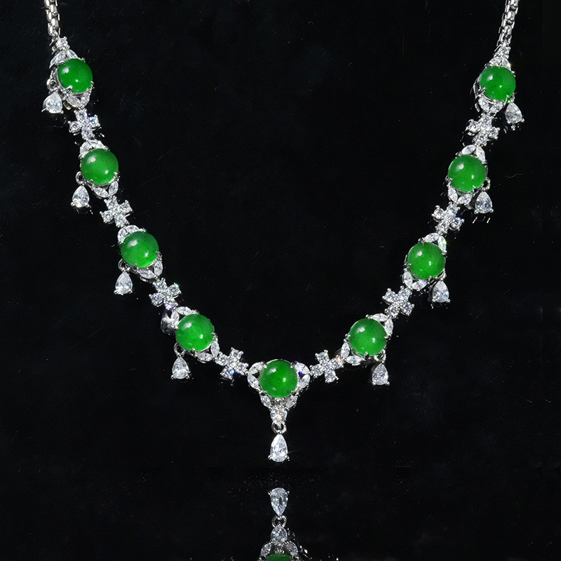 【小胖翡翠】天然翡翠蛋面项链A货时尚镶嵌精致翡翠饰品-多样性发1