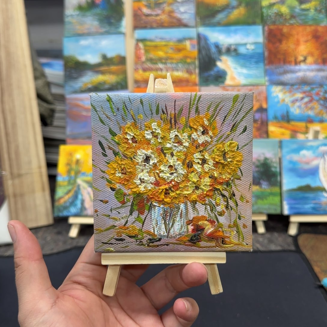油画10*10cm尺寸纯手绘迷你小油画桌搭摆件