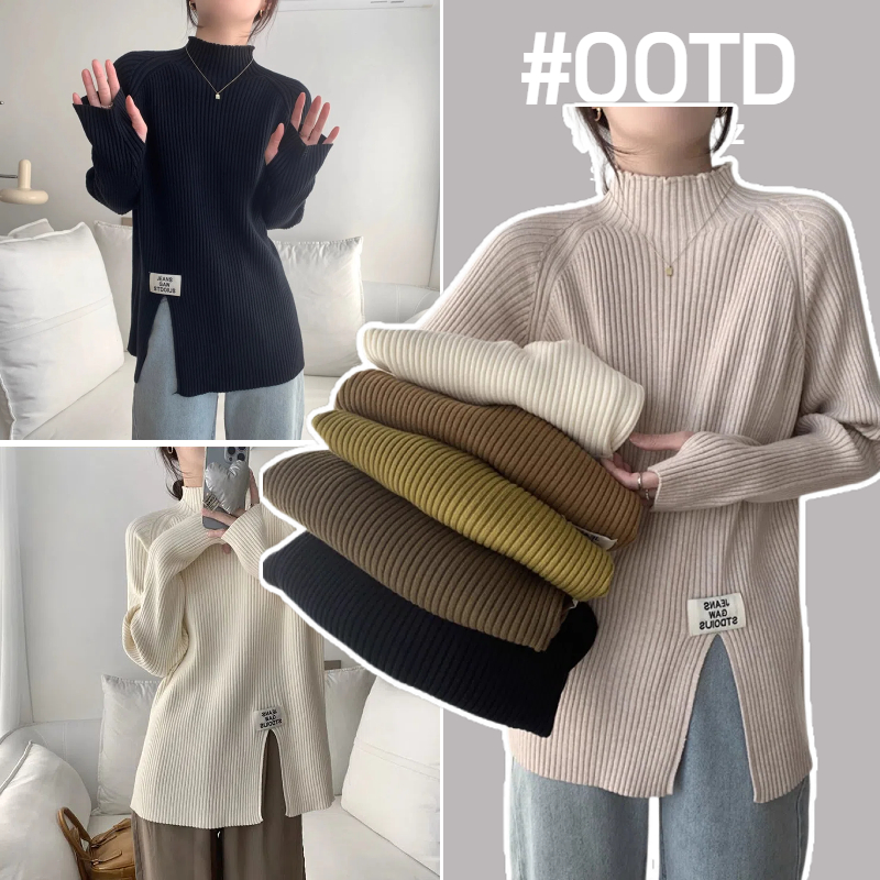 孕妇装针织衫上衣2025秋冬新款开叉时髦百搭针织上衣