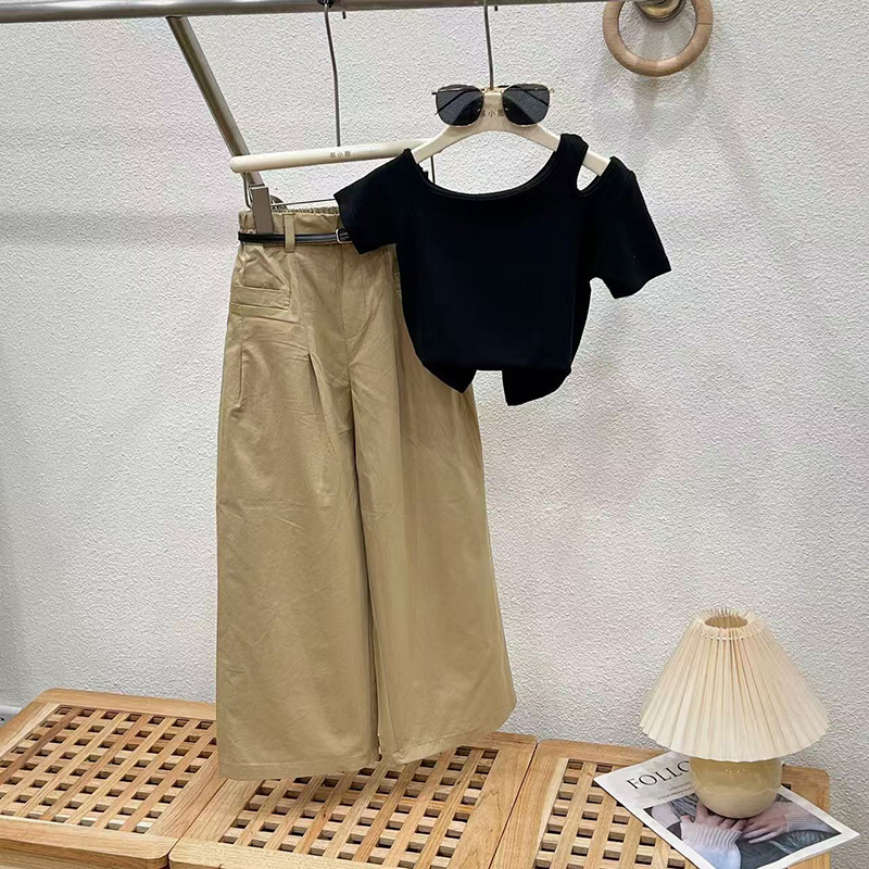女童阔腿裤套装2025新款儿童夏装裤子中大童洋气西装裤品质童装潮