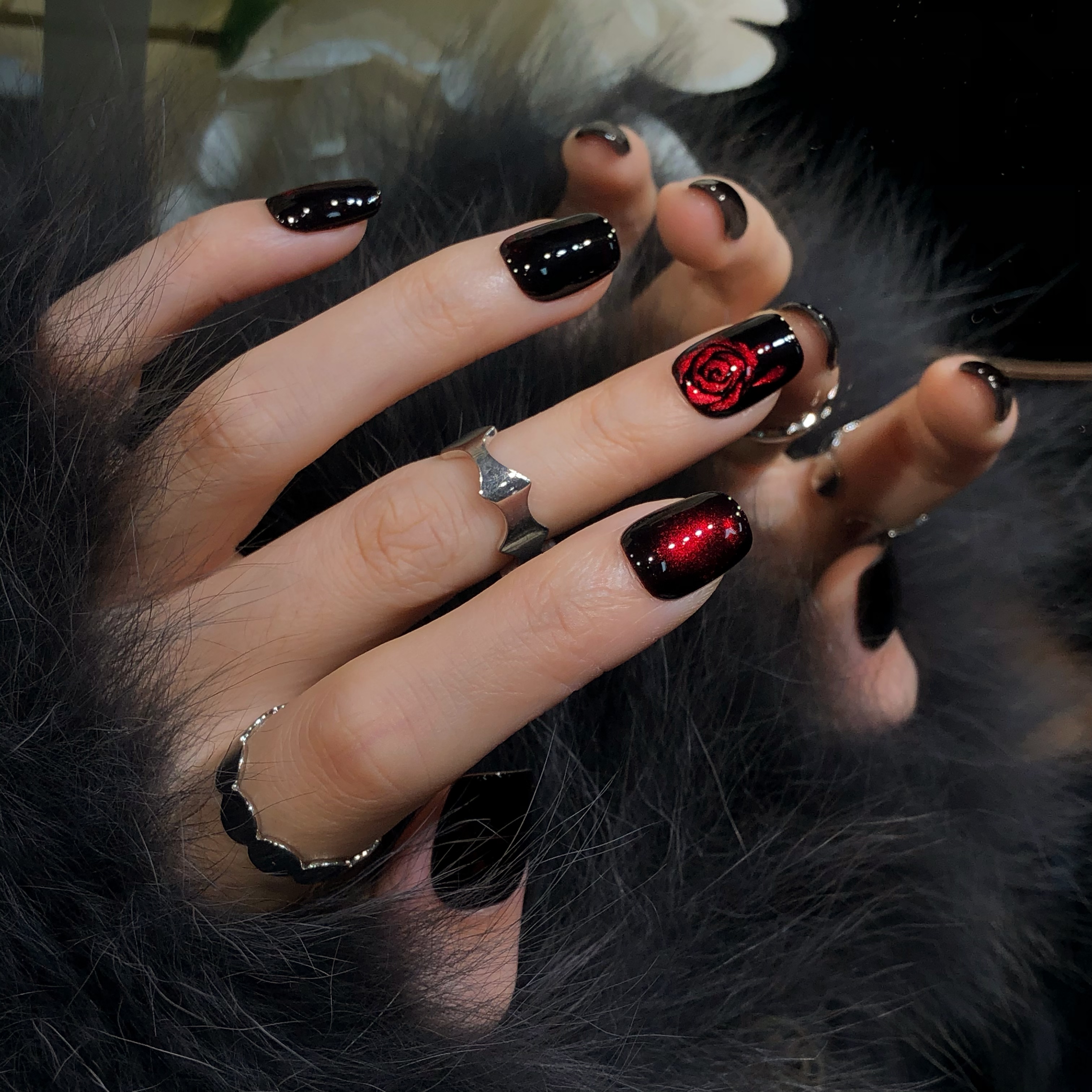 喵公子【哥特玫瑰】【设计师款】纯手工穿戴甲可拆卸美甲光疗甲