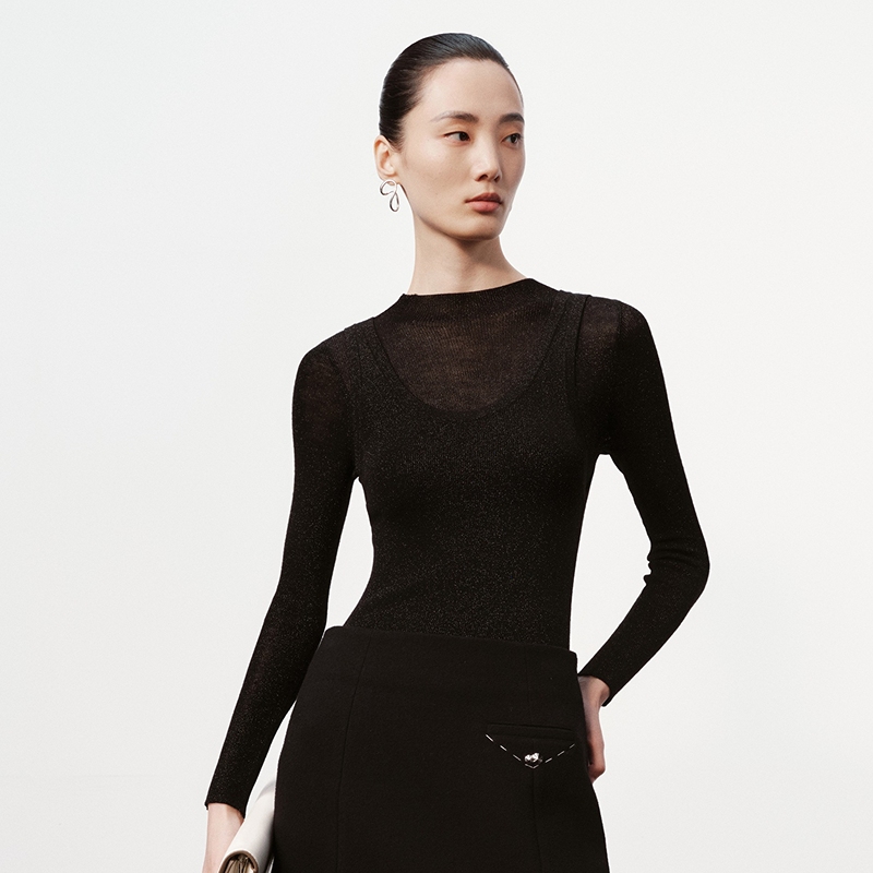 荷高24新款冬装女细闪微透感两件套针织衫GUE44650618