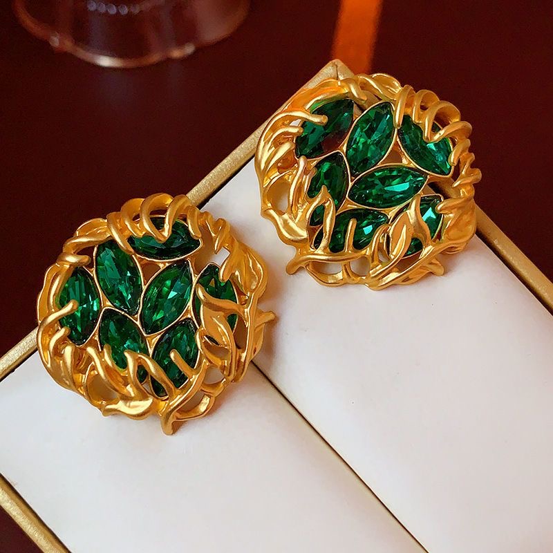 铜合金锆石耳饰 欧美复古轻奢宫廷风小众原创法式耳钉耳环