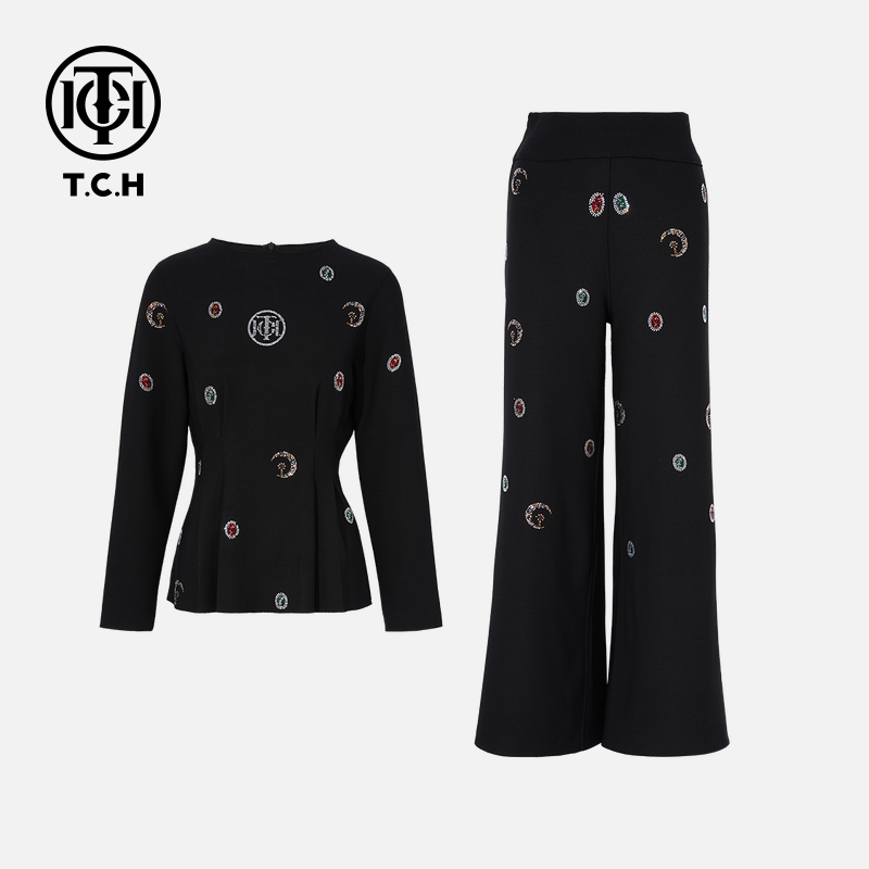 TCH私服烫钻工艺新时尚淑女百搭新潮流套装女T75C07E1039轻奢tch