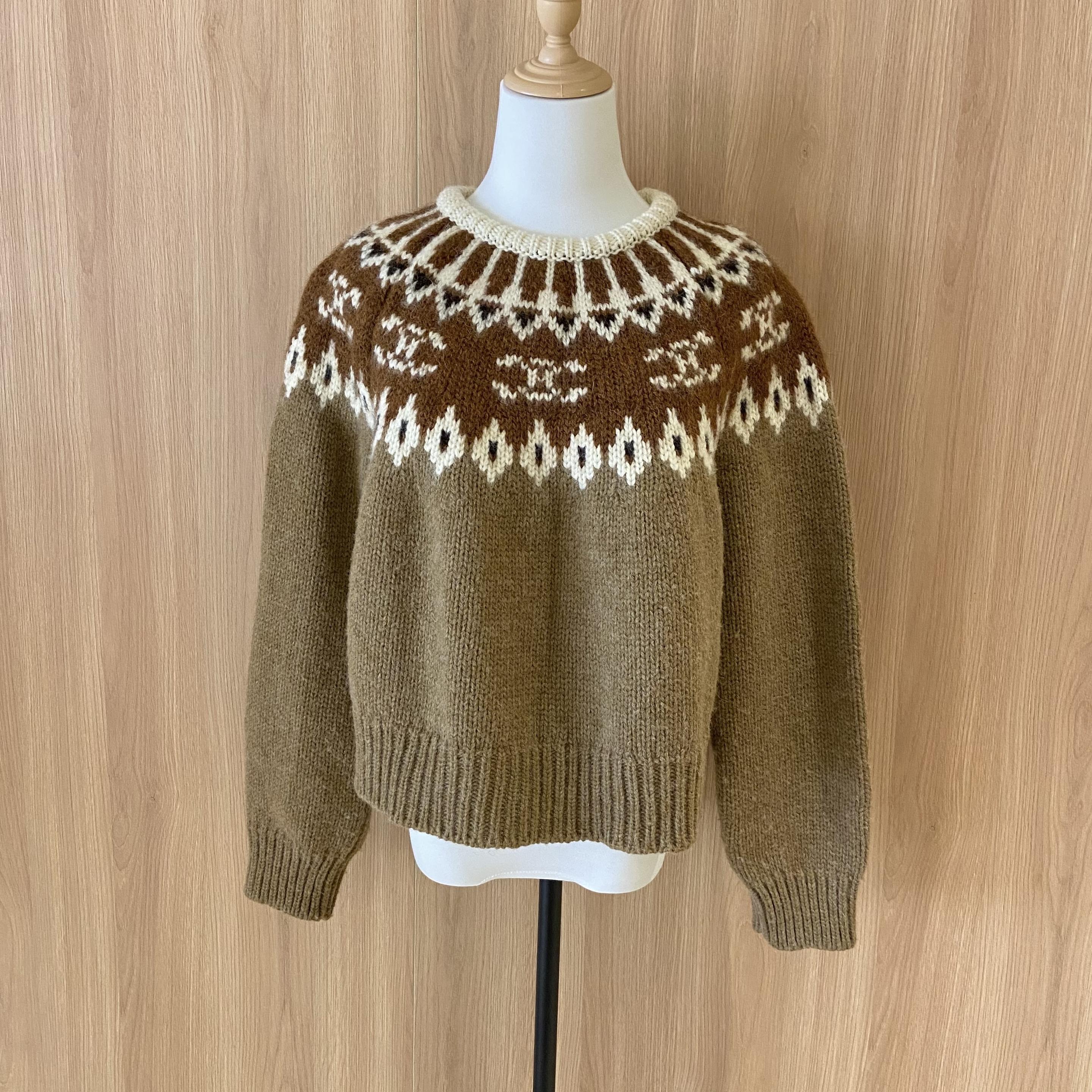 99新 Celine/思琳 su棕色费尔岛提花毛衣/12期/55756316/代卖服务