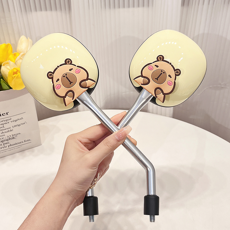 电动车自行车后视镜子通用可爱卡通卡皮巴拉高清倒车电瓶车反光镜