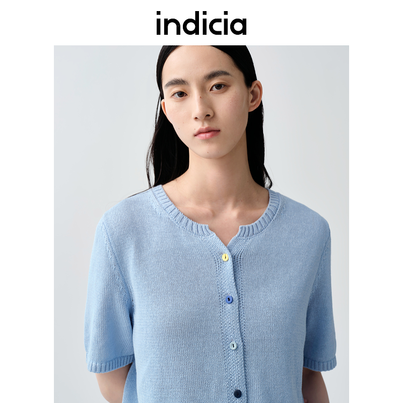indicia标记商场同款25夏新款圆领薄款针织开衫蓝色F2B5KS165N