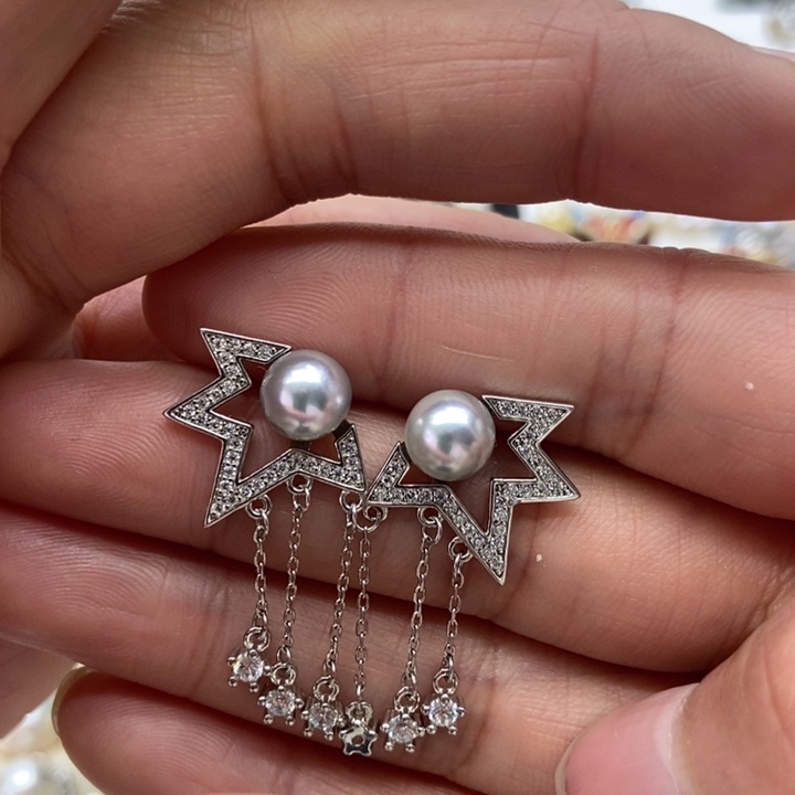 海水珍珠耳饰银S925镶嵌