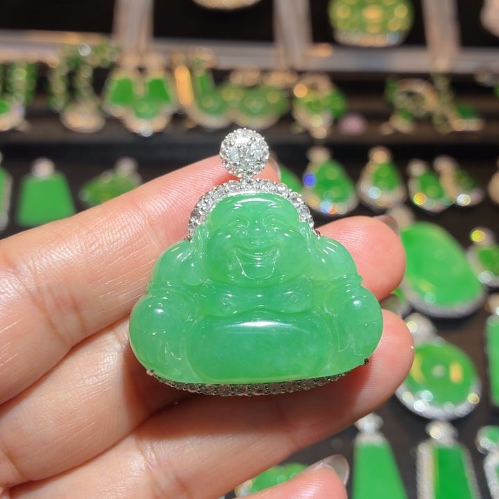 翡翠18K金镶嵌吊坠(不含链)