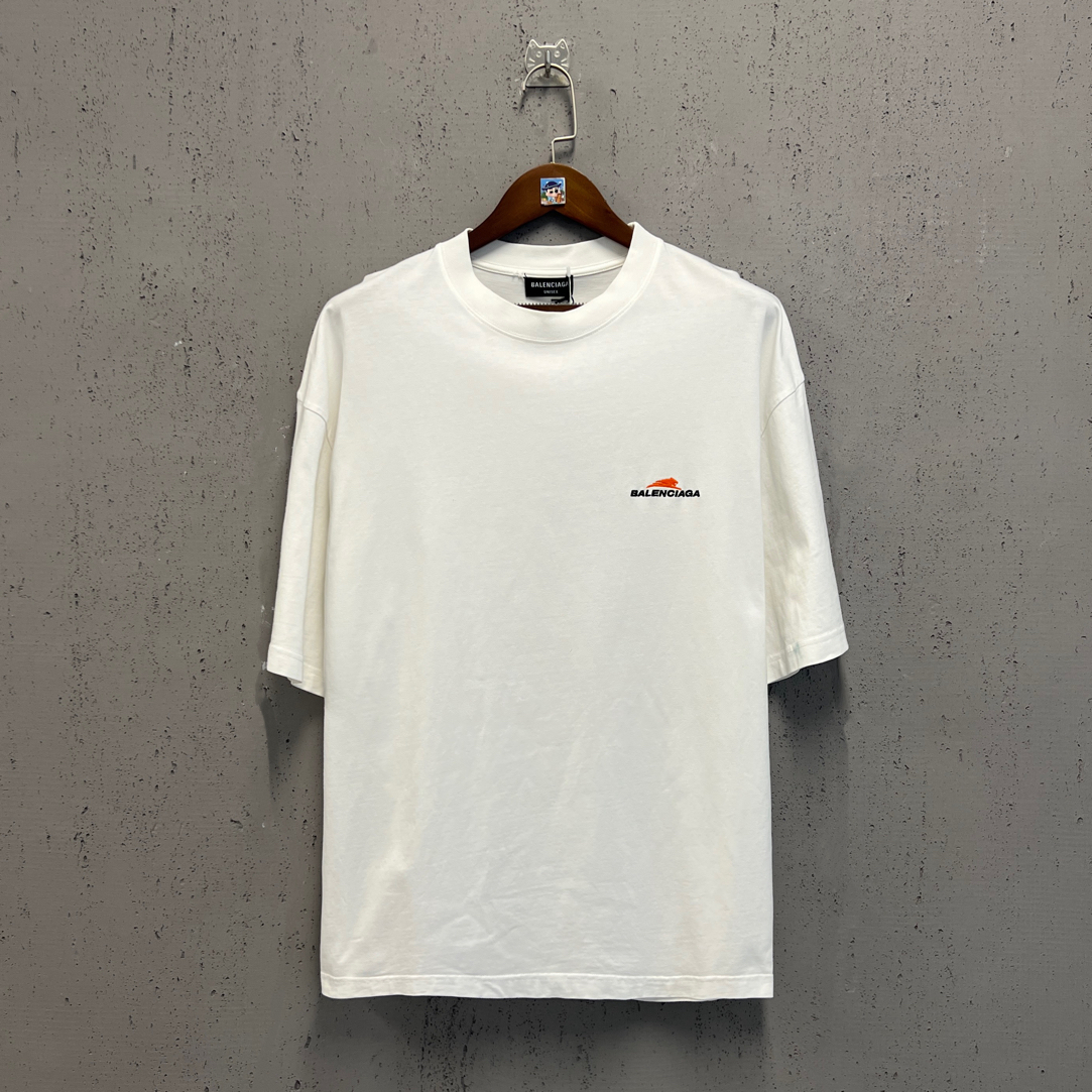 99新 Balenciaga/巴黎世家 巴黎世家刺绣logo短袖手臂轻微染色L码