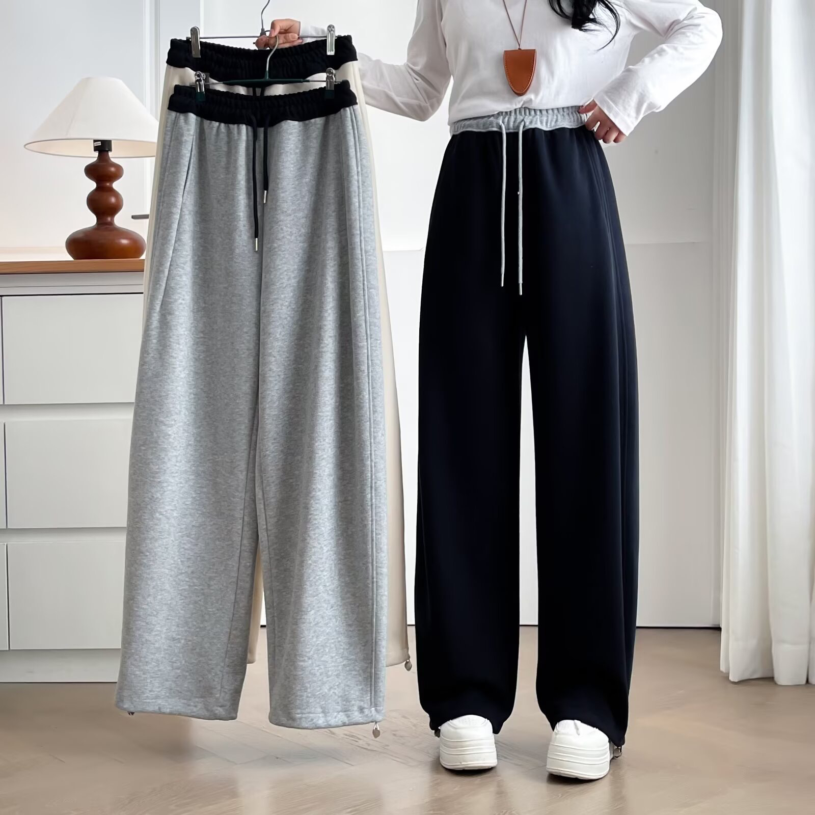 大码加绒裤秋冬款弯刀裤卫裤2025新款洋气显瘦休闲裤窄版宽腿裤