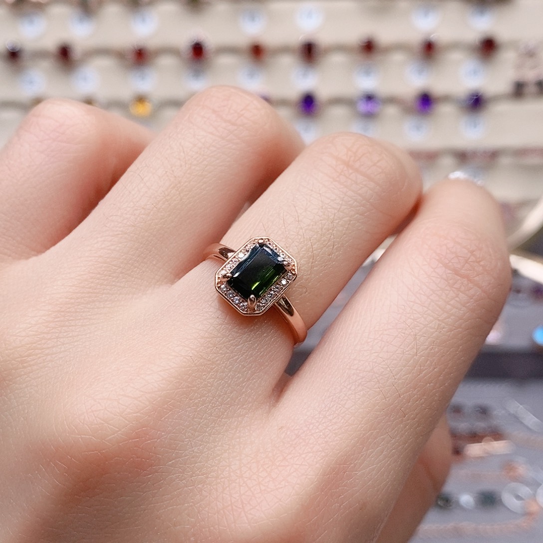 碧玺戒指银S925镶嵌戒指