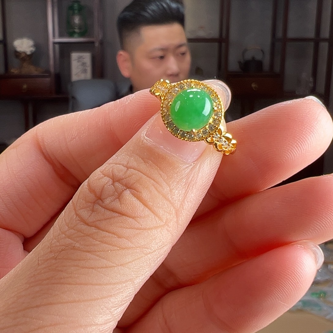翡翠银S925镶嵌戒指戒指65