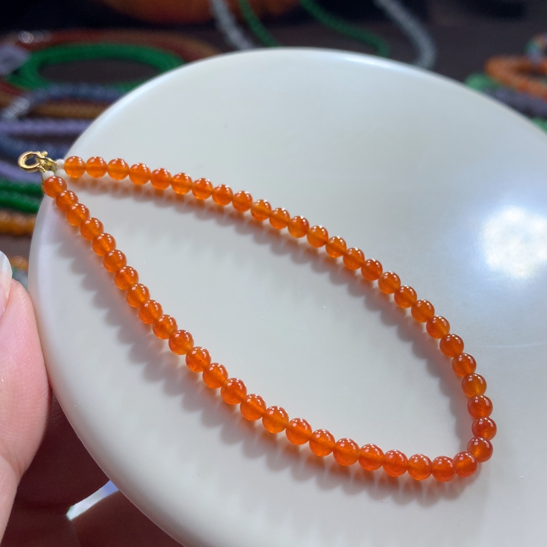 翡翠未镶嵌手链翡翠冰胶底满色冰橙红黄卡3.50+