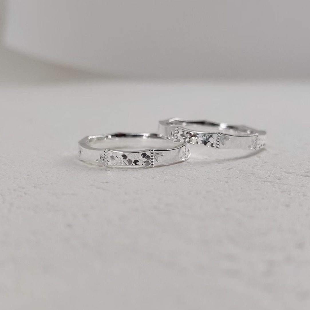 足银戒指 碎冰冰竹节闭口情侣对戒车花简约指环百搭礼物小众轻奢