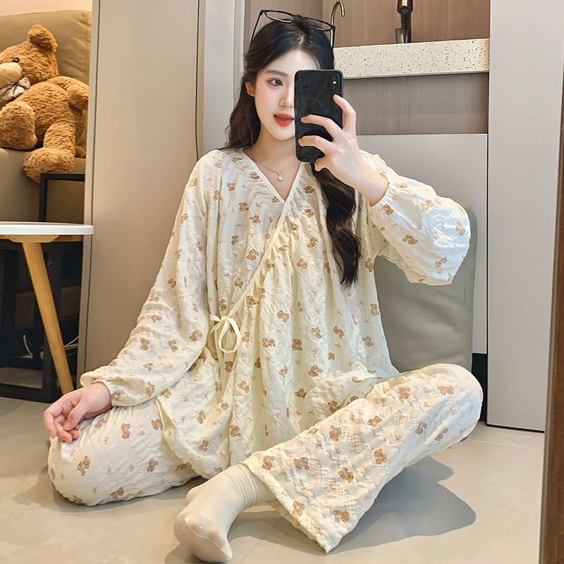 夏季薄款可调节月子服产妇待产外出哺乳孕妇睡衣