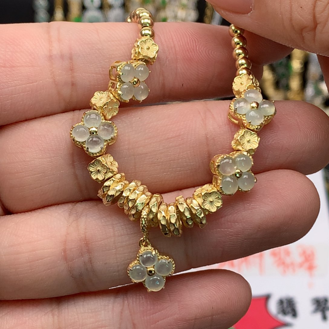 翡翠戒指银S925镶嵌天然翡翠手链