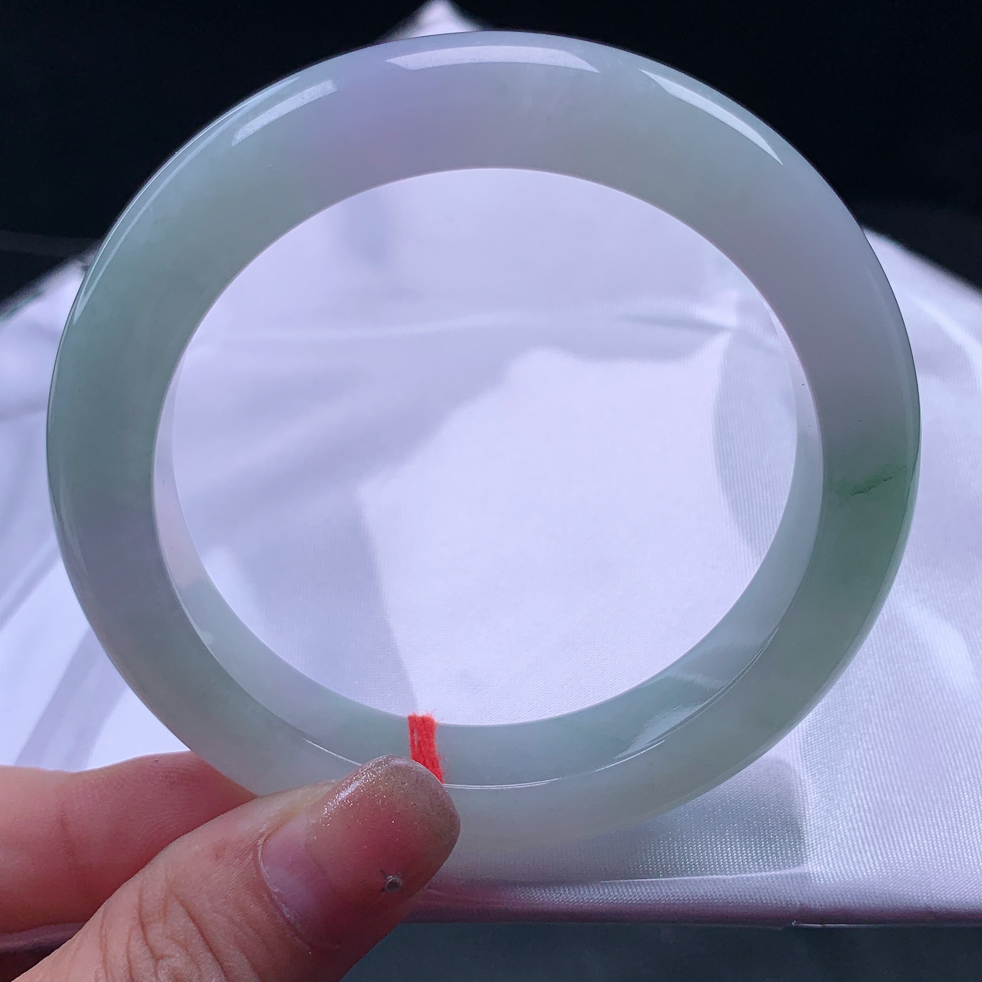 (新货)缅甸纯天然a货翡翠正品水润厚庄春带紫58-59圈精美手镯优雅