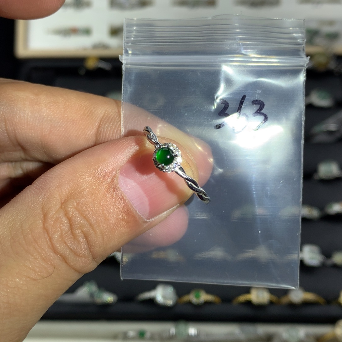 翡翠银S925镀金镶嵌戒指363