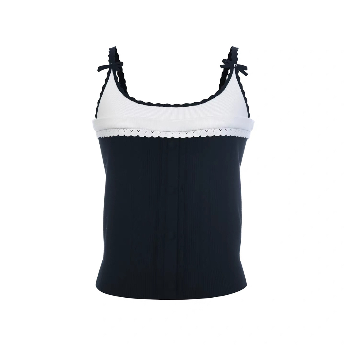 LeFame/拉飞姆2026早春时尚波浪花边撞色针织吊带FF26C21ZV257