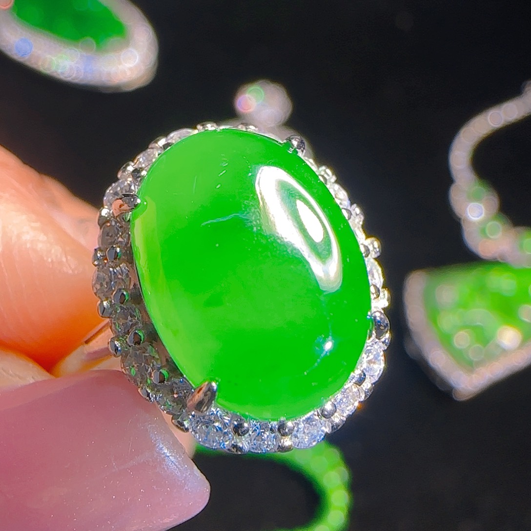 翡翠戒指银S925镶嵌天然