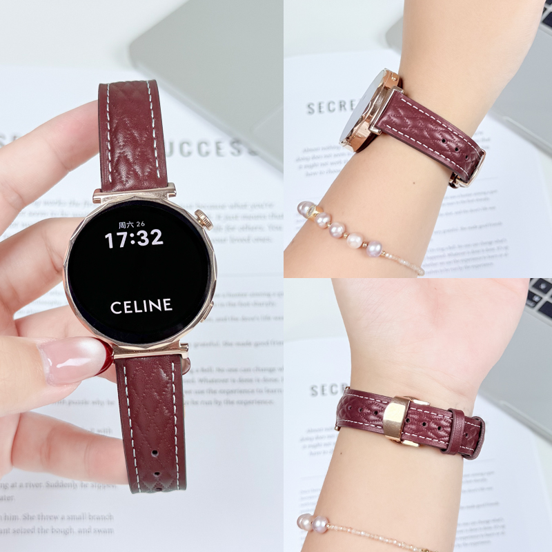 欣成适用华为GT6/GT5表带女Watch5时尚菱形格真皮腕带GT4/GT3表带