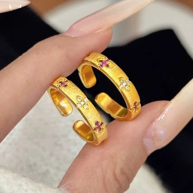 铜合金戒指 铜合金四叶草闪钻戒指时尚轻奢开口指环