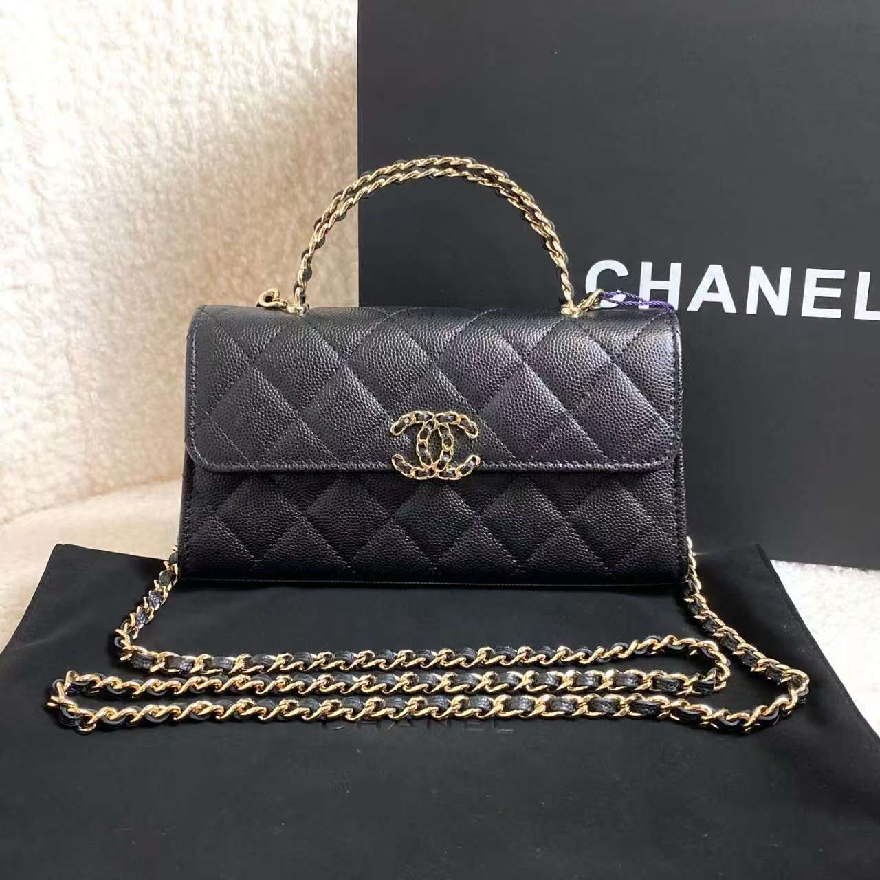 99新 Chanel/香奈儿 23P黑金交叉手柄Kelly / 52263565/代卖服务