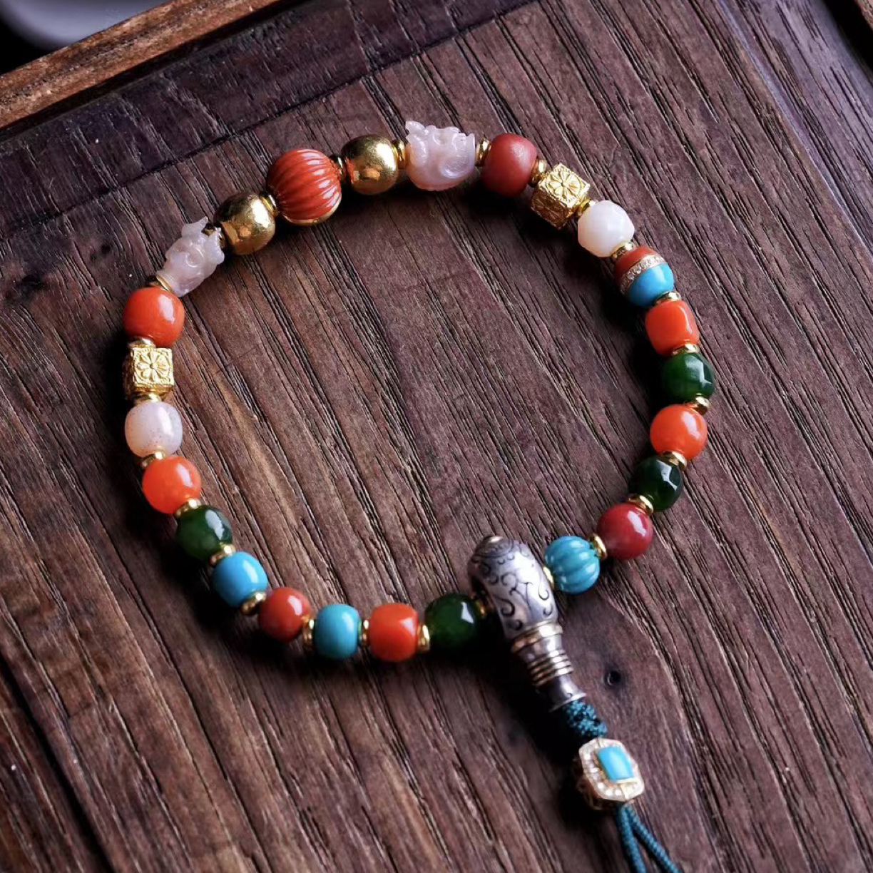 玛瑙多宝手串原创设计藏式风复古民族风编织琉璃手绳