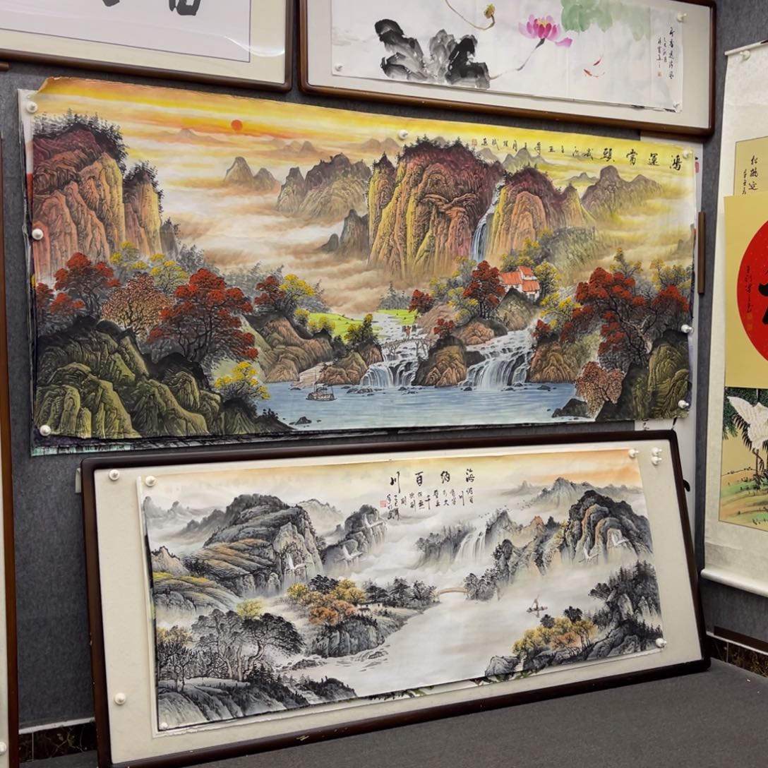 国画八尺鸿运当头山水画一幅微瑕