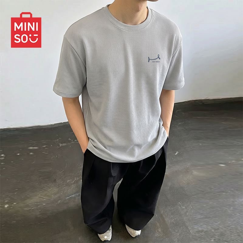 MINISO名创优品华夫格短袖t恤男士夏季美式潮牌上衣宽松休闲半袖