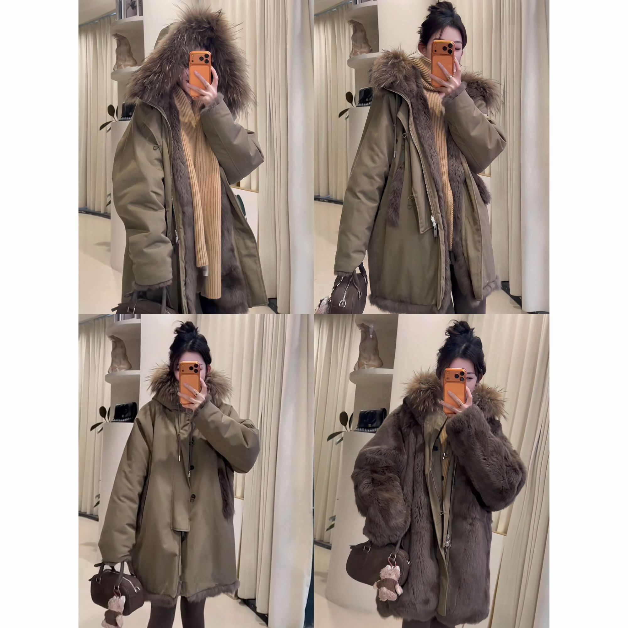   J.herrbem简赫本25露思同款双面穿中长款貉子大毛领显瘦派克 