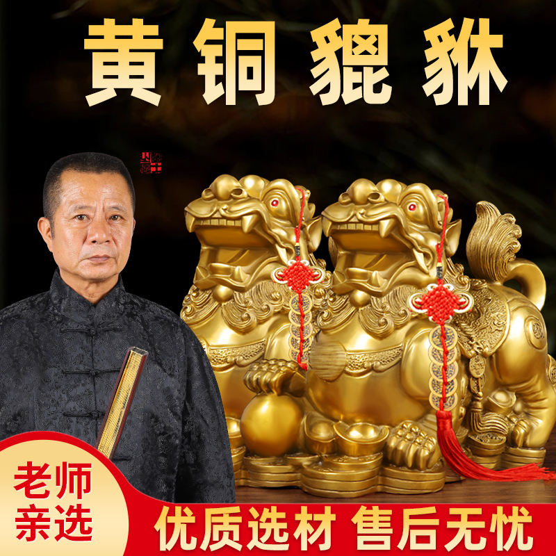 缤越貔貅家居摆件一对公母黄铜貔恘黄铜皮丘客厅店铺麒麟装饰品