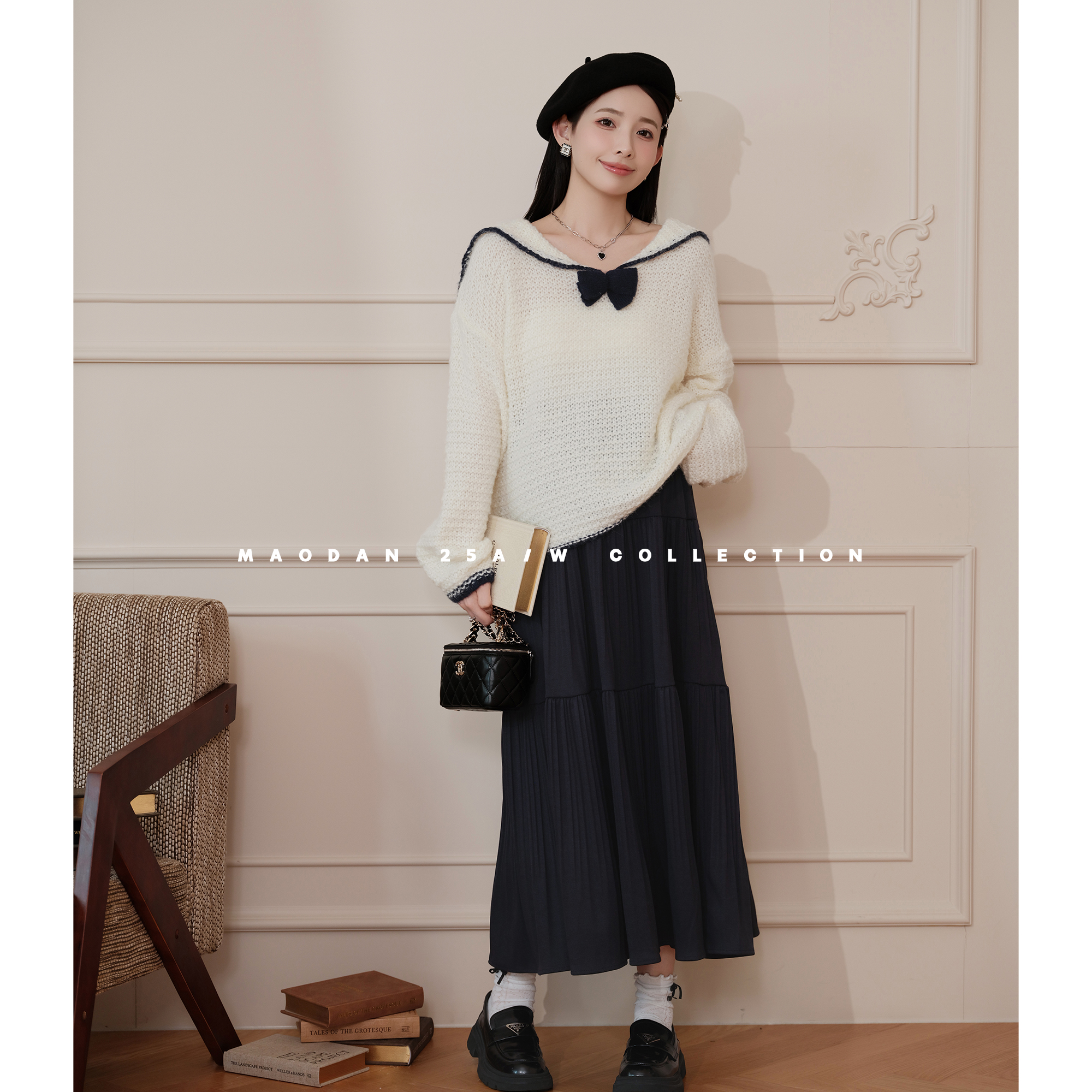 maodan/猫单【北欧学院】孕妇装秋季新品时尚长袖镂空上衣时尚半裙