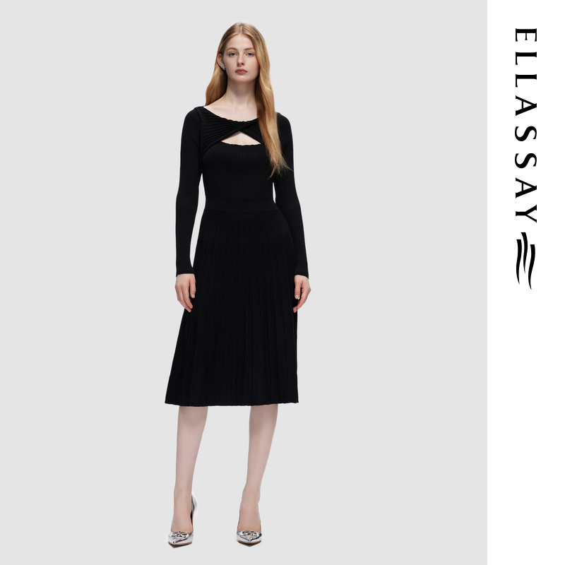 ELLASSAY歌力思早春新款绵羊毛时尚中长款连衣裙EWD353M01200