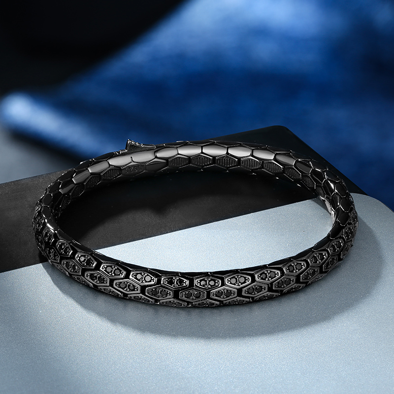 925银手链 重工蛇纹手链纯银男女情侣新款时尚生肖本命年蛇形银饰