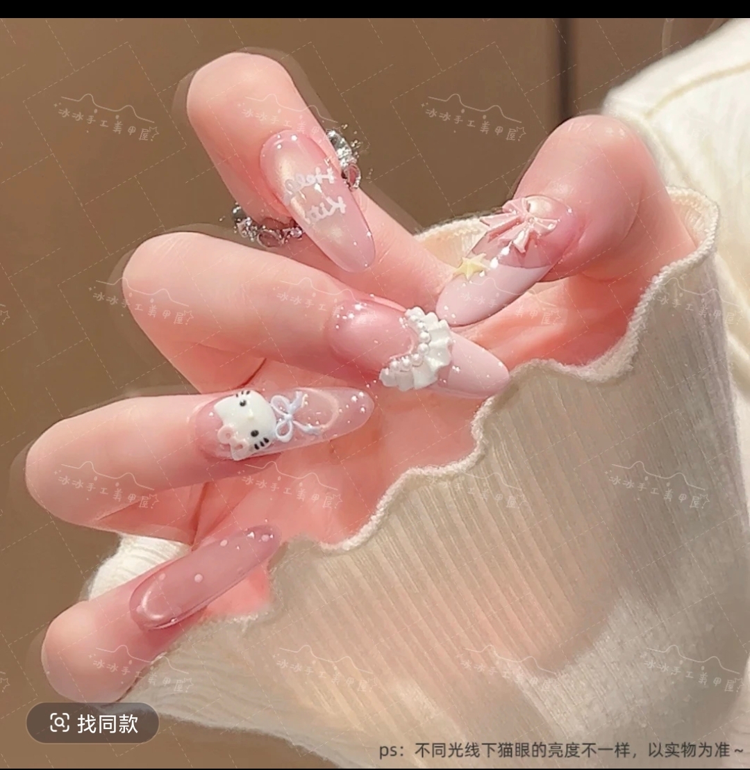 【凯蒂猫】蝴蝶结法式优雅闪钻风可爱显白手工穿戴甲