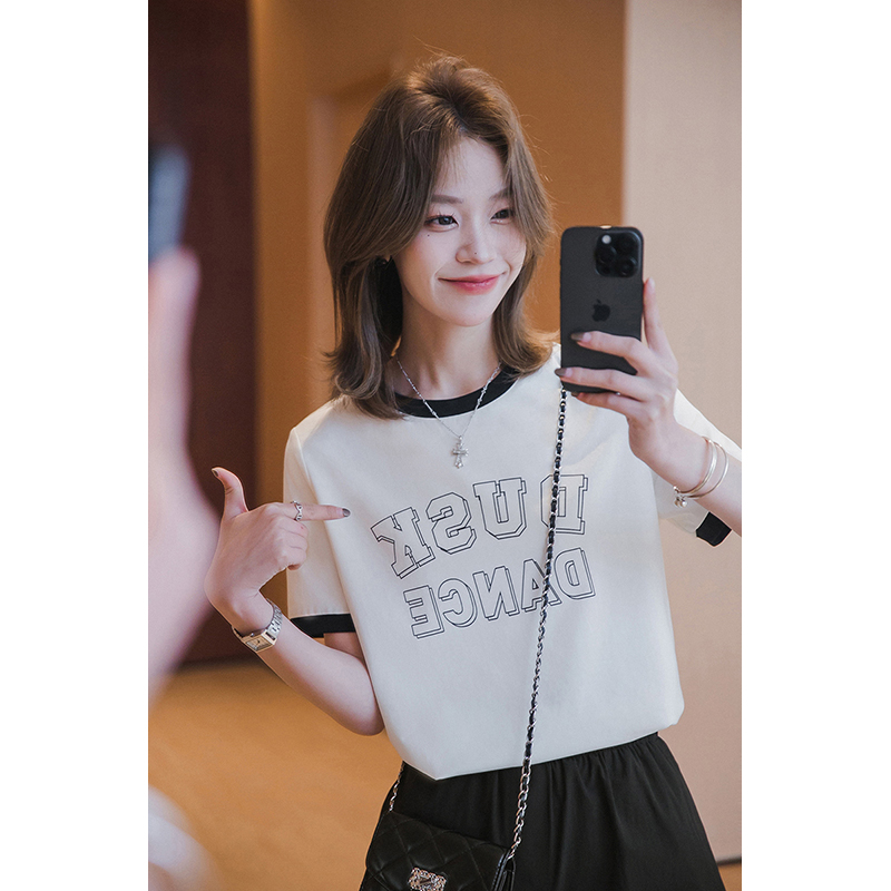 【季末折扣】美式撞色T恤80g索罗娜/撞色印花拼接T恤