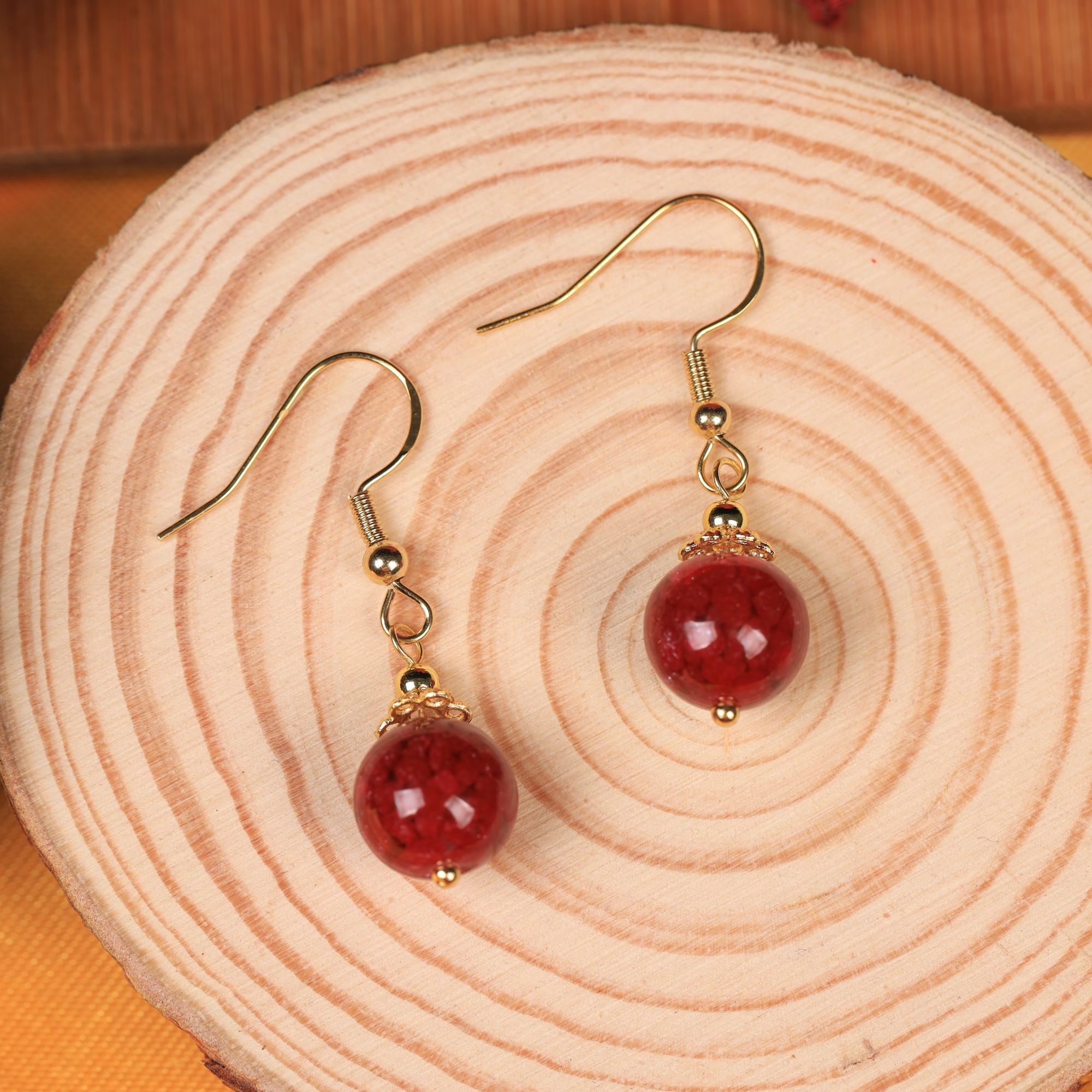 含辰砂工艺品【村姑阿香】含辰砂工艺品全透耳坠