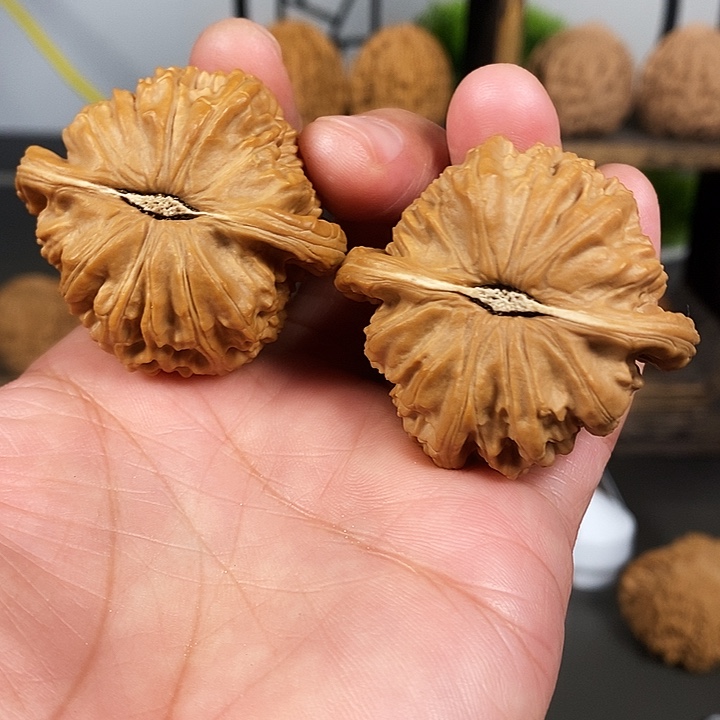 文玩核桃把件闷白43大尺红皮果骨质超好