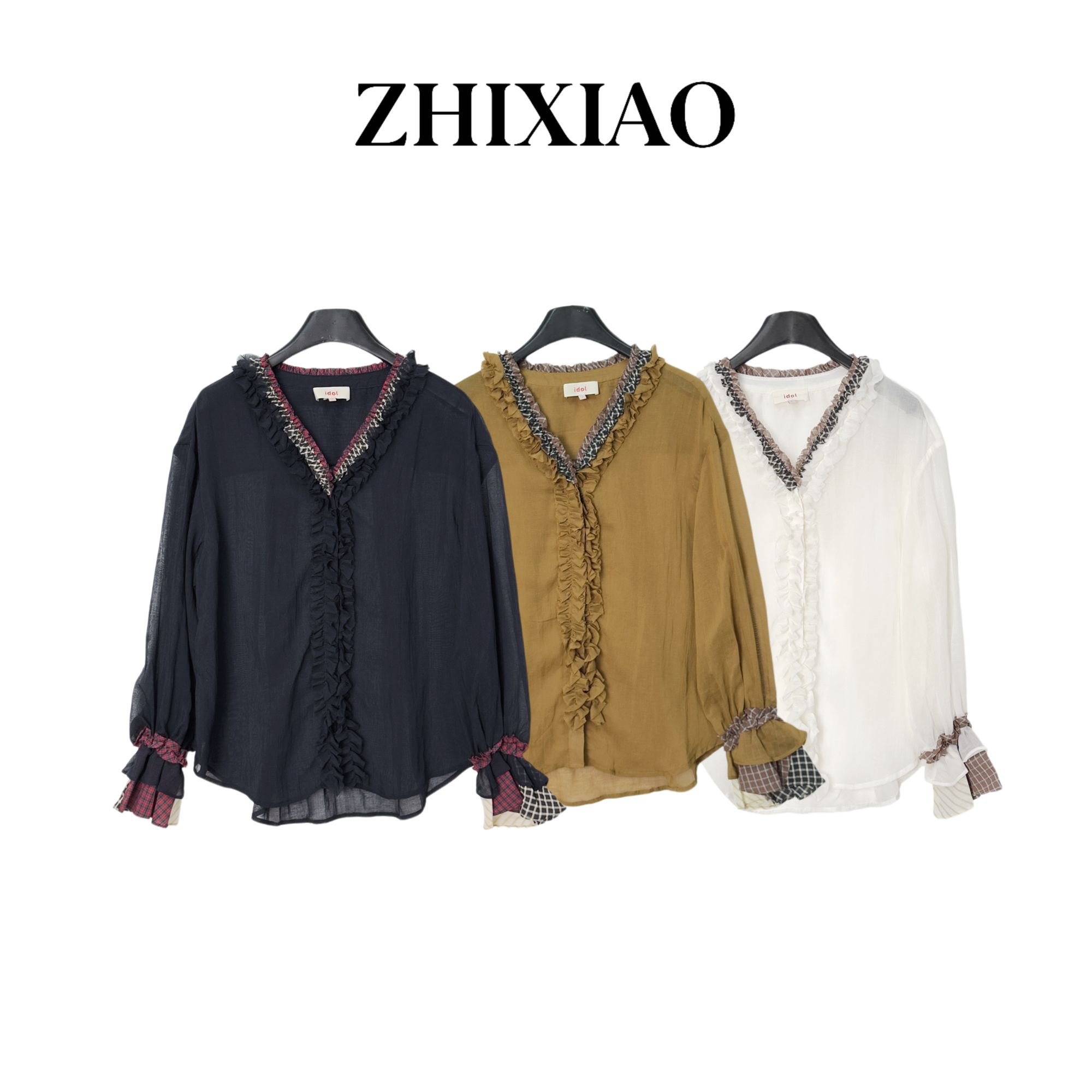 【ZHIXIAO】秋冬新款：木耳边v领上衣933133