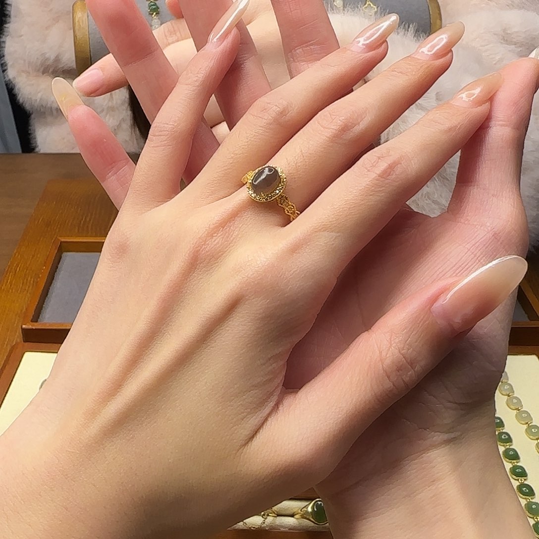 和田玉银S925镀金镶嵌戒指