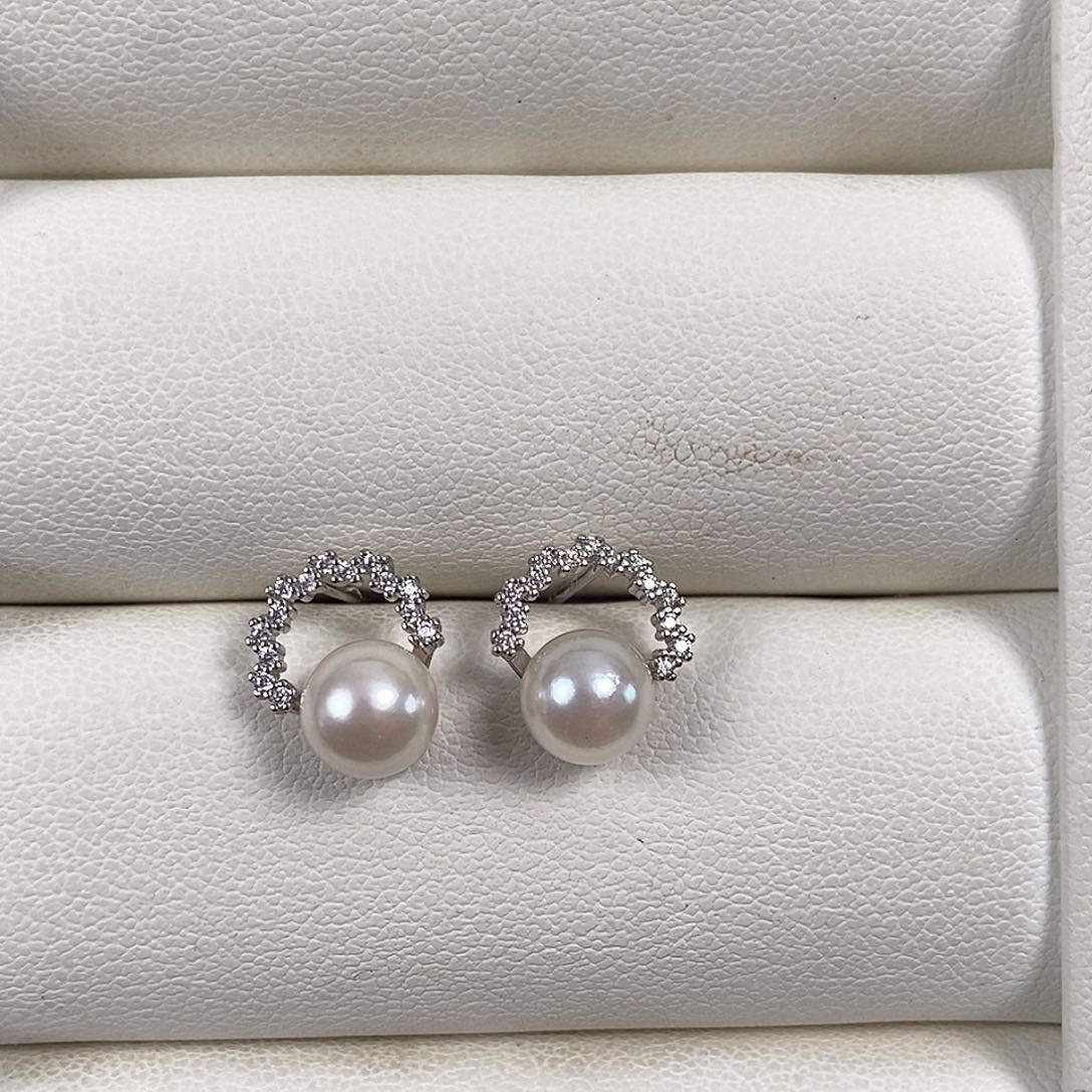 海水珍珠耳饰银S925镶嵌