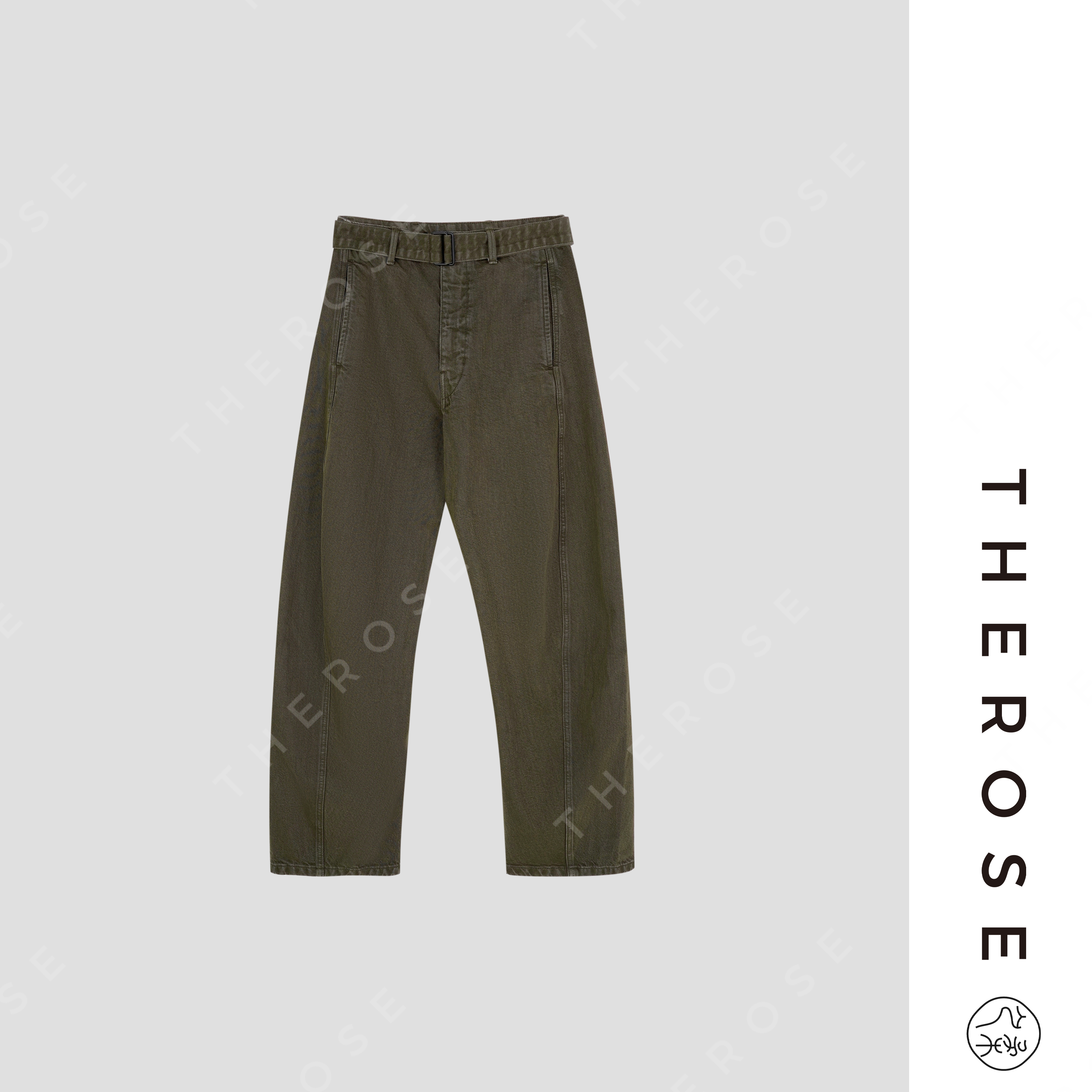 之柔【马尔斯绿牛】进口时尚直筒腰带牛仔裤宽松挺括休闲裤女